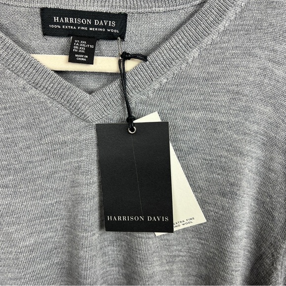 Harrison Davis Mens 2XL 100% Extra Fine Merino Wool Sweater V-neck Gray NWT - Picture 4 of 6